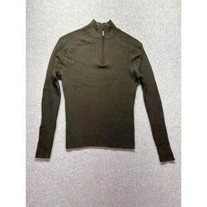 Basic Code Mens XL Olive Green Ribbed Quarter Zip Pullover Sweater Cotton Blend